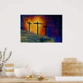 3 Kreuze "Heute bist du bei mir im Paradies" Poster (Küche)