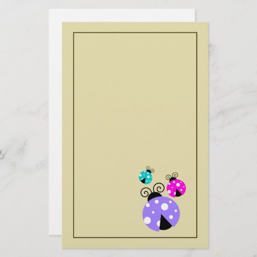 3 Ladybugs in Lila rosa und blau Briefpapier (Vorne/Hinten)