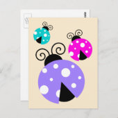3 Ladybugs in Lila rosa und blau Postkarte (Vorne/Hinten)