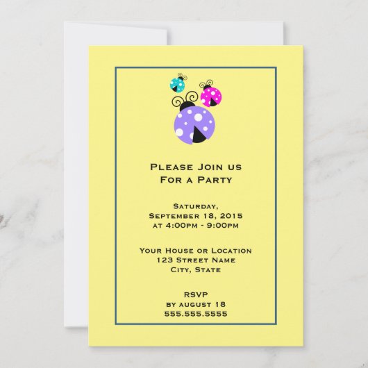 3 Ladybugs in Lila rosa und blauem generischem Par Einladung (Vorderseite)