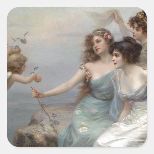 3 Ladys and Angel Quadratischer Aufkleber (Vorderseite)