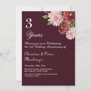 3. Leder Hochzeit Jahrestag Burgundy Floral Einladung
