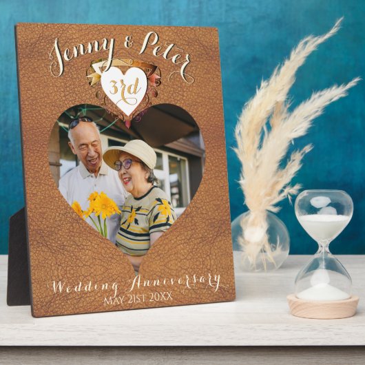 3. Lederbild Hochzeitstag Foto Herz Fotoplatte (Seite)