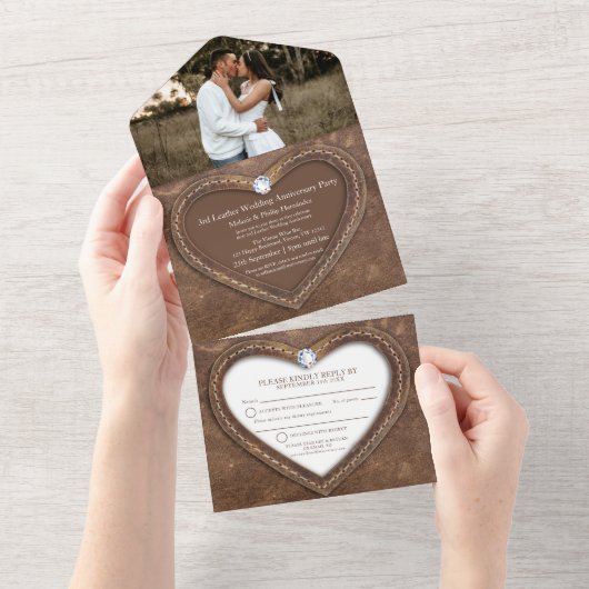 3. Lederhochzeit ohne Umschlag Foto All In One Einladung (Abreißen)