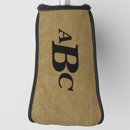 3 Letter Monogram Initial Beige Brown Leather Look Golf Headcover (Rotieren 90)