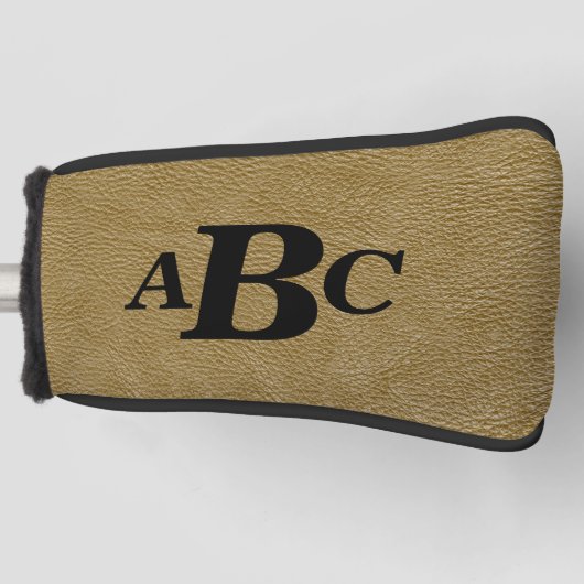 3 Letter Monogram Initial Beige Brown Leather Look Golf Headcover (Vorderseite)