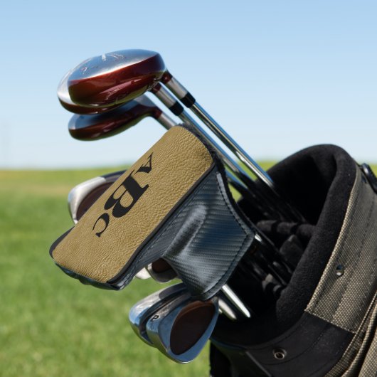 3 Letter Monogram Initial Beige Brown Leather Look Golf Headcover (In Situ)