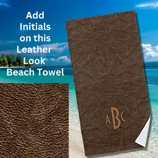 3 Letter Monogram Initial Beige Brown Leather Look Strandtuch