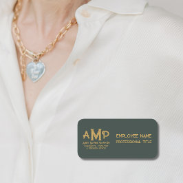 3 Letter Monogram Large Green Gold Employee Namensschild