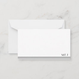 3 Letter Monogram Schwarz-weiß Streifen Minimalist Mitteilungskarte