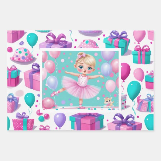 3 Little Girl Ballerina Koordination von Geschenkp Geschenkpapier Set (Vorderseite)
