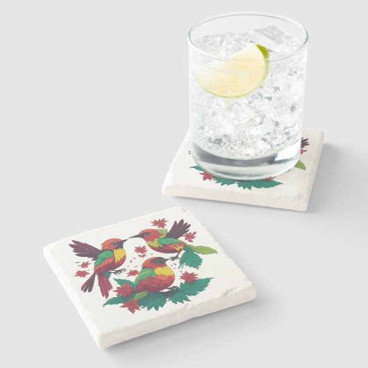 3 Little Reggae Birds Steinuntersetzer (Seitenansicht)