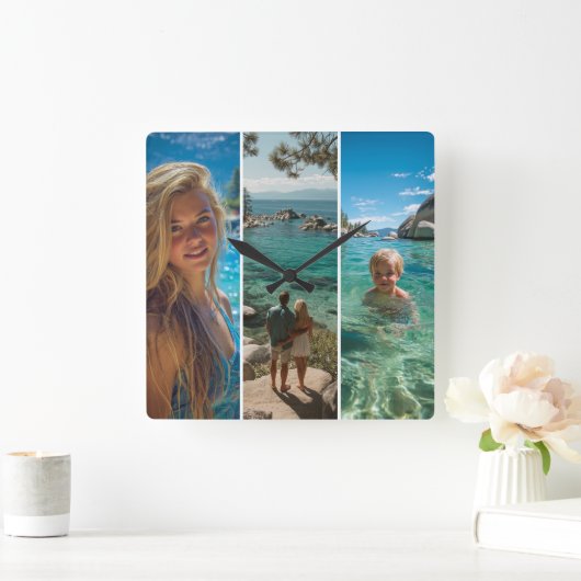 3 Long Vertical Strip Boho Photo Quadratische Wanduhr (Zuhause)