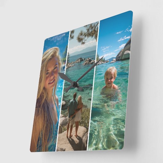 3 Long Vertical Strip Boho Photo Quadratische Wanduhr (Winkel)