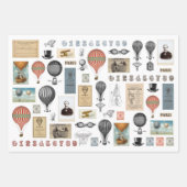 3 Luftfahrt-Ballon Collage Ephemera Sheets Geschenkpapier Set (Vorderseite 2)