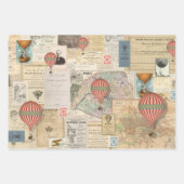 3 Luftfahrt-Ballon Collage Ephemera Sheets Geschenkpapier Set (Vorderseite)