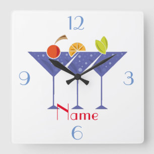 3 Martini Cocktails Thunder_Cove Quadratische Wanduhr