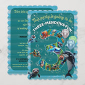3-Mendous Fun Flat Scalloped Birthday Invitation Einladung (Vorne/Hinten)