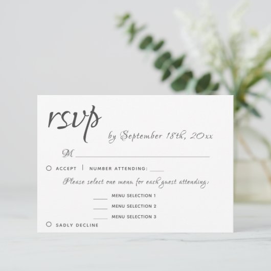 3 Menü "Entree" Wählen Elegante UAWG Wedding Antwo RSVP Karte (Stehend Vorderseite)
