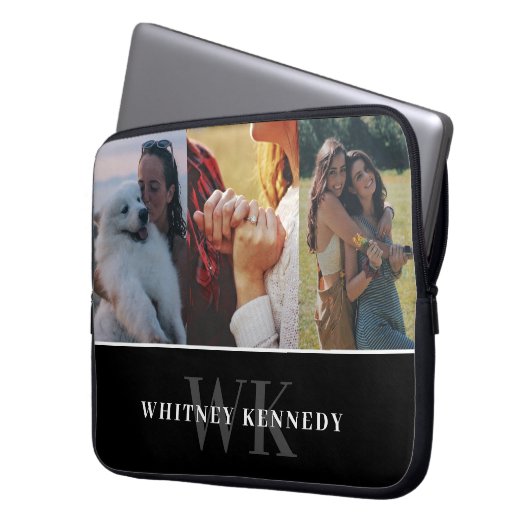 3 Minimalistisches Schwarzes Monogramm Laptopschutzhülle (Vorderseite Links)