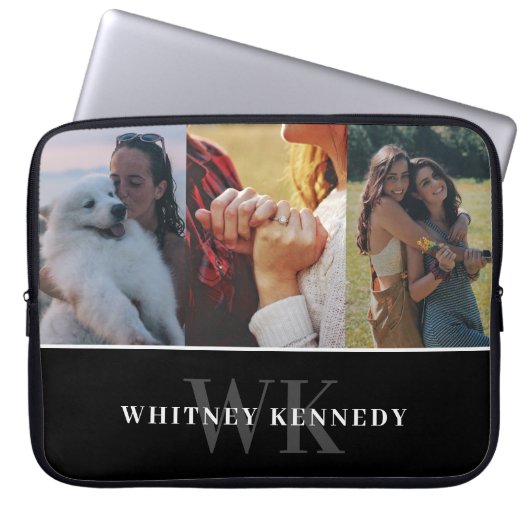 3 Minimalistisches Schwarzes Monogramm Laptopschutzhülle (Vorderseite)