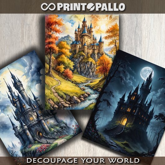 3 mittelalterliche Fantasy-Horror-Schlösser - Geschenkpapier Set