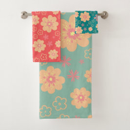 3 Mix Weihnachtsfarben Blumenmuster Badhandtuch Set