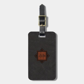 3 modernes mit Monogramm hölzernes schwarzes Leder Gepäckanhänger