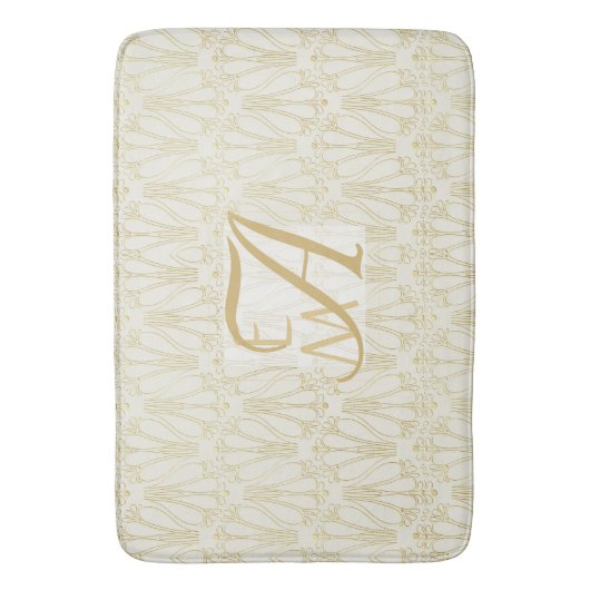 3 Monogram Art Deco Gold Cream New Deeds Deco Badematte (Vorderseite Vertikal)