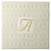 3 Monogram Art Deco Gold Cream New Deeds Deco Fliese (Vorderseite)