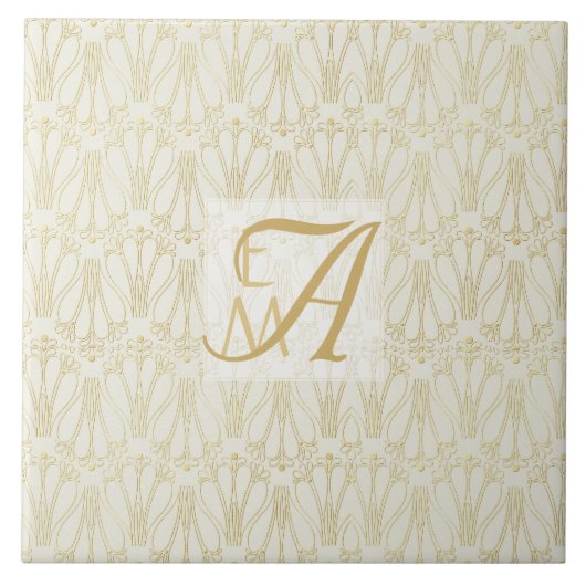 3 Monogram Art Deco Gold Cream New Deeds Deco Fliese (Vorderseite)