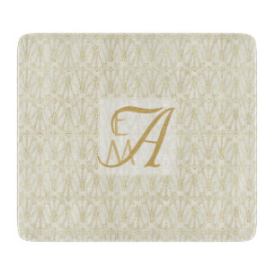 3 Monogram Art Deco Gold Cream New Deeds Deco Schneidebrett