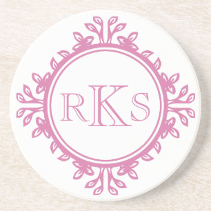 3 monogram royal letter pink white leaf border sandstein untersetzer