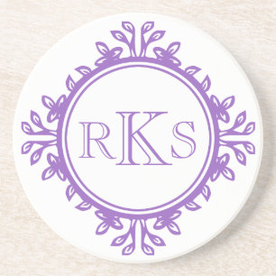 3 monogram royal letter purple violet leaf border untersetzer