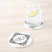 3 Monogramm königlicher Brief Schwarz-weiße Blattl Sandstein Untersetzer (Seite)