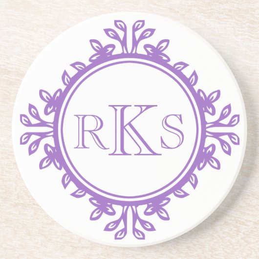 3-Monogramm-Königsbrief lila violette Blattlinie Untersetzer (Vorne)
