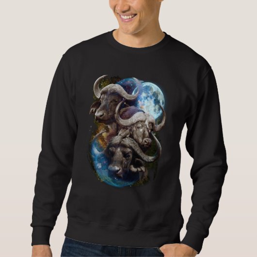 3 Moon Buffalo Bison Graphic Animal Sweatshirt (Vorderseite)