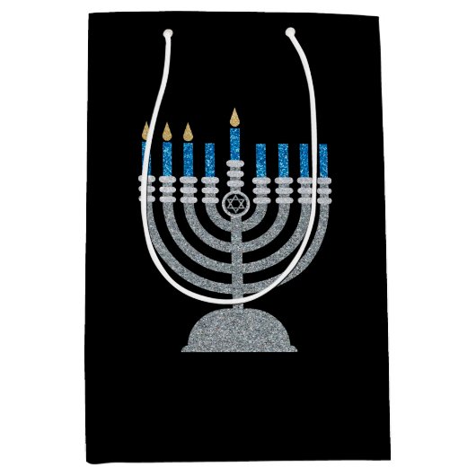 3. Nacht Hanukkah Glitzer Mittlere Geschenktasche Mittlere Geschenktüte (Vorderseite)