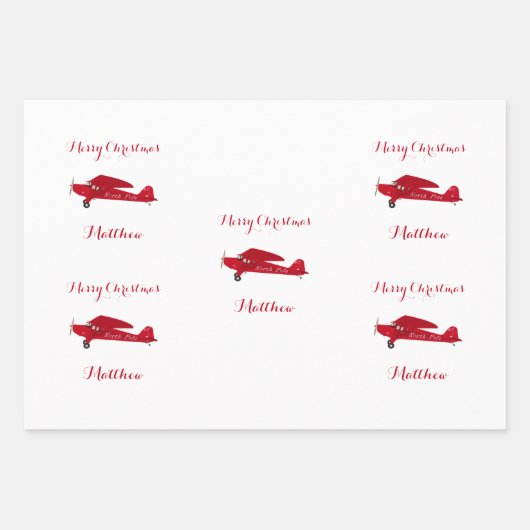 3 Name Set Frohe Weihnachten Personalisiertes Flug Geschenkpapier Set (Vorderseite)