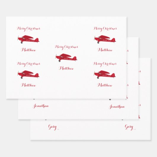 3 Name Set Frohe Weihnachten Personalisiertes Flug Geschenkpapier Set (Set)
