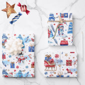 3 Namen, Matching Blue Red 19x29, Winter Holiday Geschenkpapier Set