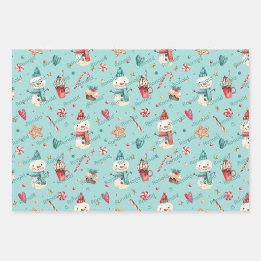 3 Namen Niedlich Matching Weihnachtscreme 19x29 Geschenkpapier Set (Vorderseite 3)