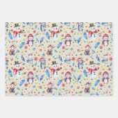 3 Namen, Pinguine Mice Rabbits Blue Red Holiday Geschenkpapier Set (Vorderseite)