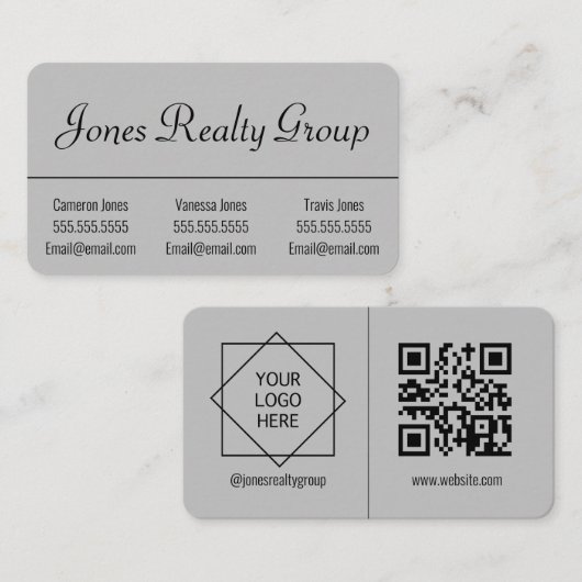 3 Namen QR-Code-Logo | Grau Modern Small Visitenkarte (Vorne/Hinten)