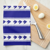 3 Navy Blau und Weiß Küste Muster Angelfish Geschirrtuch (Viertel Falte)