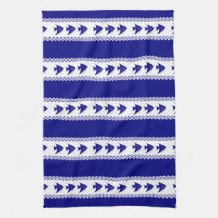 3 Navy Blau und Weiß Küste Muster Angelfish Geschirrtuch