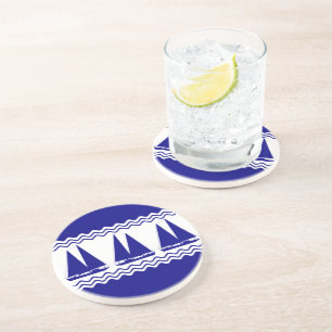3 Navy Blue And White Coastal Decor Sailboats Sandstein Untersetzer