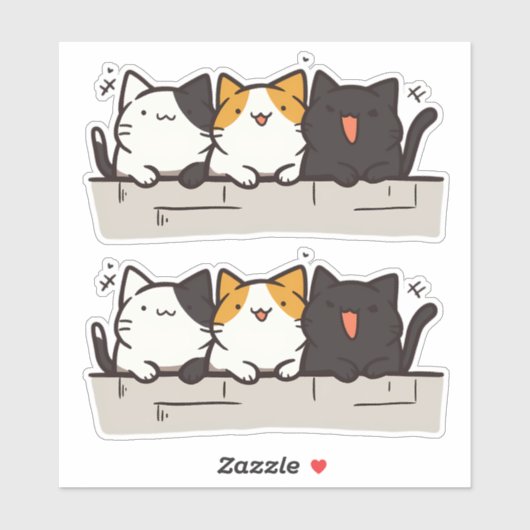 3 Niedlich Happy Kawaii Chibi Cats Aufkleber (Blatt)