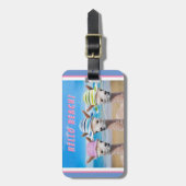 3 Niedliche Alpacas in Sun Hats am Strand Persönli Gepäckanhänger (Vorderseite vertikal)