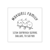 3 Niedliche Cartoon-Vogelfamilienadresse Gummistempel (Prägung)